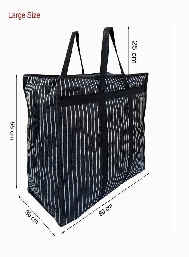 EVK Multipurpose Extra Large Bag With Handles And Zipper Moisture Proof Canvas Polyster Underbed Storage Bag For Clothes (55X 60X 30Cm) - Black, Rectangular (Pack Of 1) - Image 4